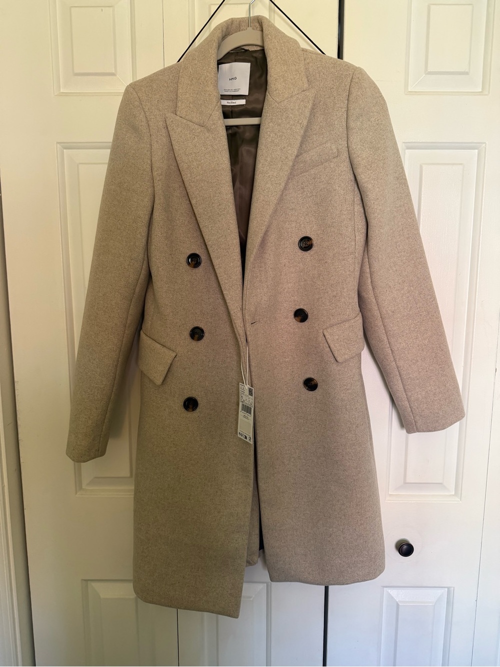 Mango Beige Double-Breasted Wool Coat
